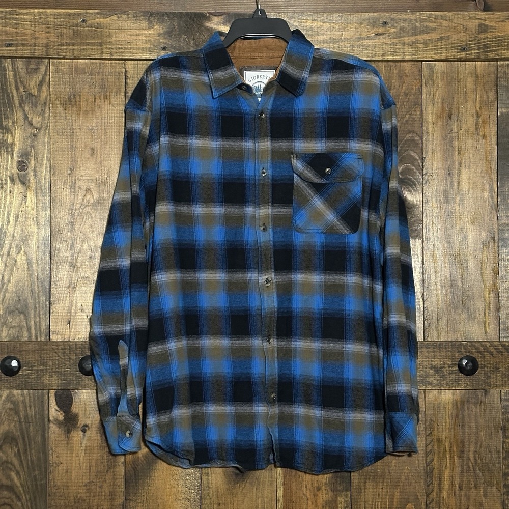 Gioberti Men's XL Blue Black Brown Plaid Flannel Lined Long‎ Sleeve Shirt